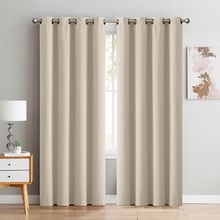 Triple Layer Beige Blockout Eyelet Curtains (Set of 2)